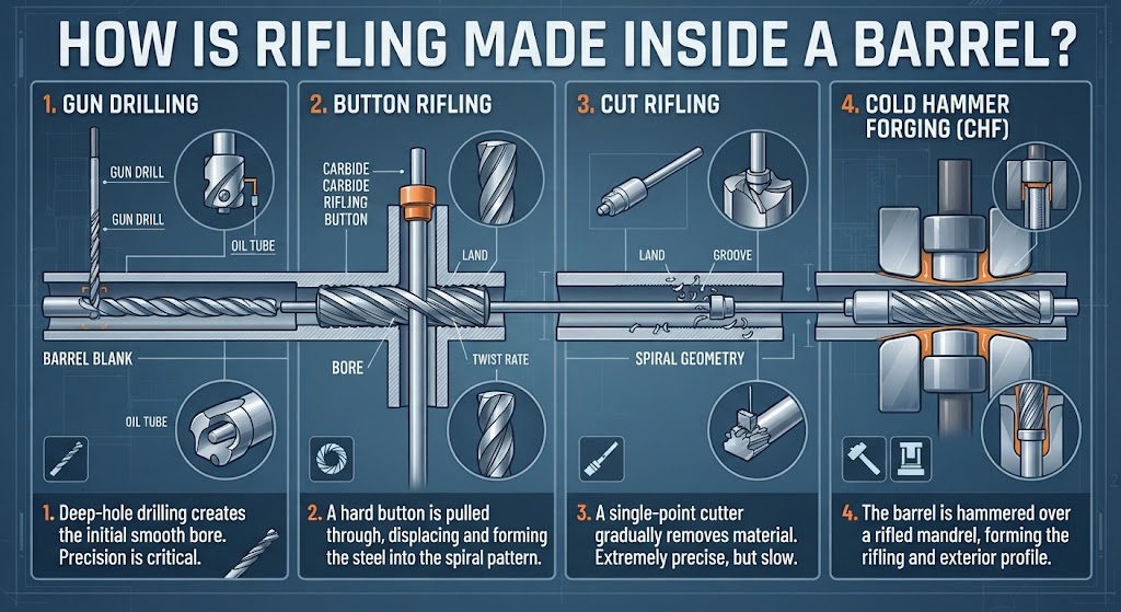 How Is Rifling Made Inside a Barrel? Button Rifling, Cut Rifling & CHF Explained